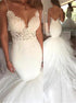 Mermaid Tulle Satin Spaghetti Straps Wedding Dress With Lace Appliques LBQW0084